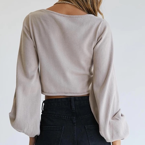 Long sleeve ruched tan top - Picture 5 of 6